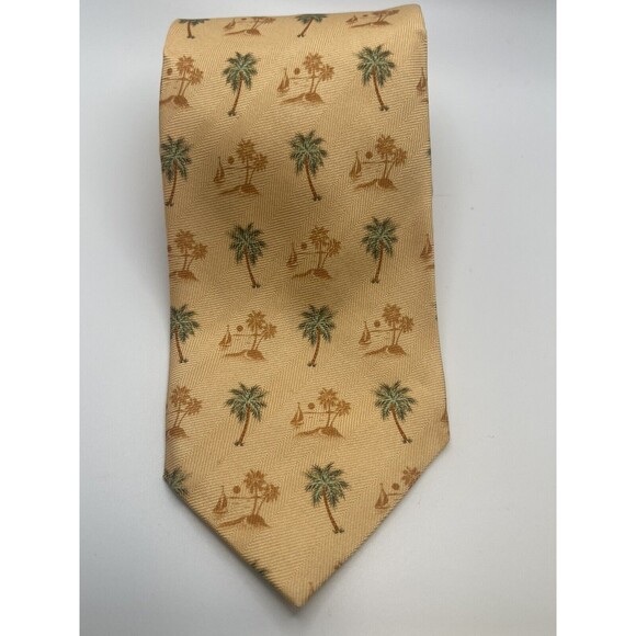 Tommy Bahama Tropical Palm Tree 100% Silk Peach Tie - Picture 3 of 7